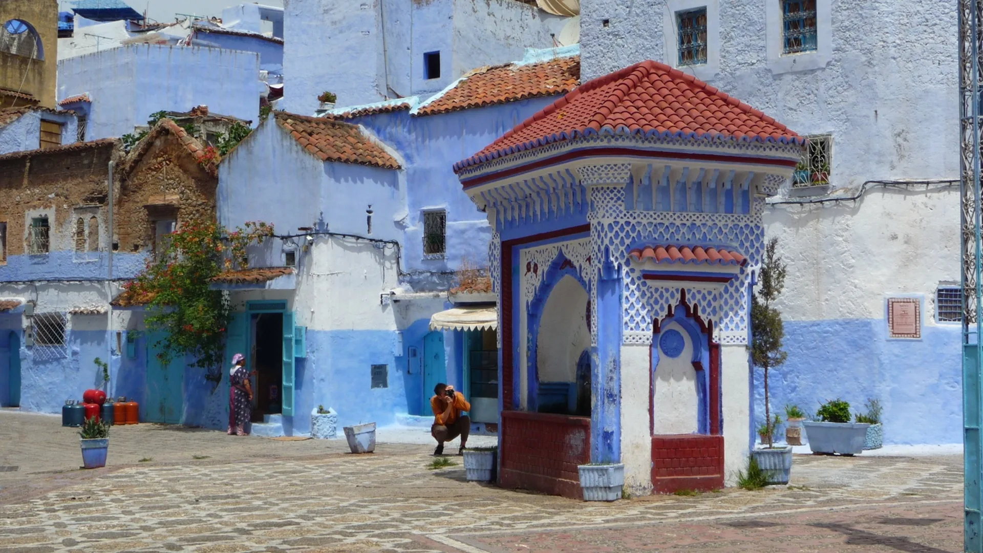 Blue plaza in Chefchaouen, Morocco